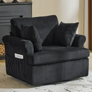 Ktaxon Swivel Accent Chair, 360-Degree Rotation Reading Chair, Corduroy Fabric Sofa with Armrest Pockets, Solid Metal Base, Perfect for Living Room Bedroom Black