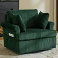 thumbnail image 1 of Ktaxon Swivel Accent Chair, 360-Degree Rotation Reading Chair, Corduroy Fabric Sofa with Armrest Pockets, Solid Metal Base, Perfect for Living Room Bedroom Green, 1 of 8