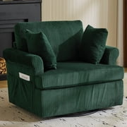 Ktaxon Swivel Accent Chair, 360-Degree Rotation Reading Chair, Corduroy Fabric Sofa with Armrest Pockets, Solid Metal Base, Perfect for Living Room Bedroom Green