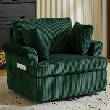 Ktaxon Swivel Accent Chair, 360-Degree Rotation Reading Chair, Corduroy Fabric Sofa with Armrest Pockets, Solid Metal Base, Perfect for Living Room Bedroom Green