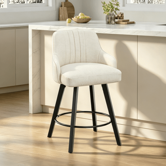 Ktaxon Modern Swivel Bar Stools Set of 1, Counter Height 24" Barstools with Fabric Padded Seating, 1 PCS Bar Stools for Kitchen Island, Bar, Home, Breakfast, Beige