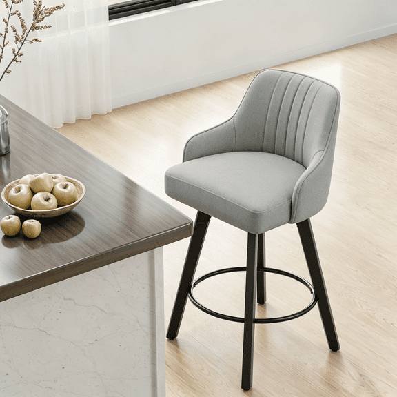 Ktaxon Modern Swivel Bar Stools Set of 1, Counter Height 24" Barstools with Fabric Padded Seating, 1 PCS Bar Stools for Kitchen Island, Bar, Home, Breakfast, Gray