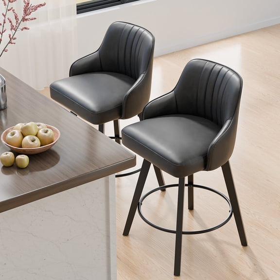 Ktaxon Swivel Bar Stools Set of 2, 35" Counter Height Adjustable Bar Stools for Kitchen Island, Black
