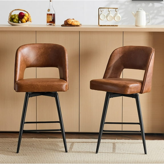 Ktaxon Swivel Barstools 2 Set, Counter Height Chairs 26in Padded Bar Height Upholstered Stools, Brown