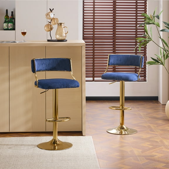 Ktaxon Swivel Barstools Set of 2, Accent Velvet 24" Counter Height Stool Adjustable with Footrest Bar Seating Soft Padded Chairs, Navy Blue