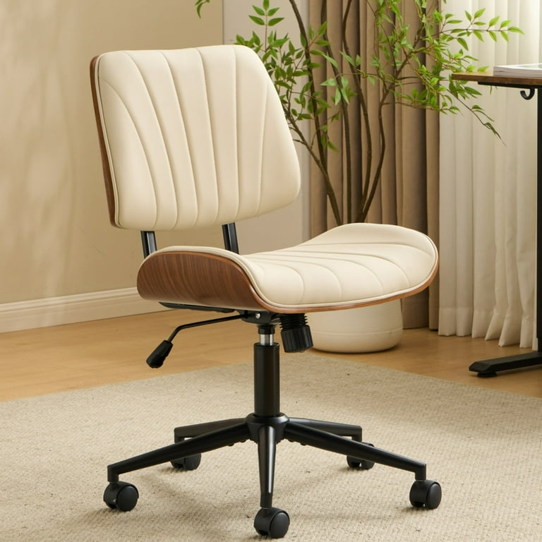 Ktaxon Swivel Office Chair, Armless Curved Wood Accent Desk Chair