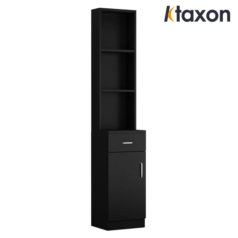 Ktaxon Tall Bathroom Cabinet, Freestanding Linen Tower Barber Station w/ Open Display Shelves & Drawer, Black
