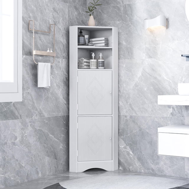Ktaxon Tall Corner Cabinet, Free standing Wooden Bathroom Storage With ...