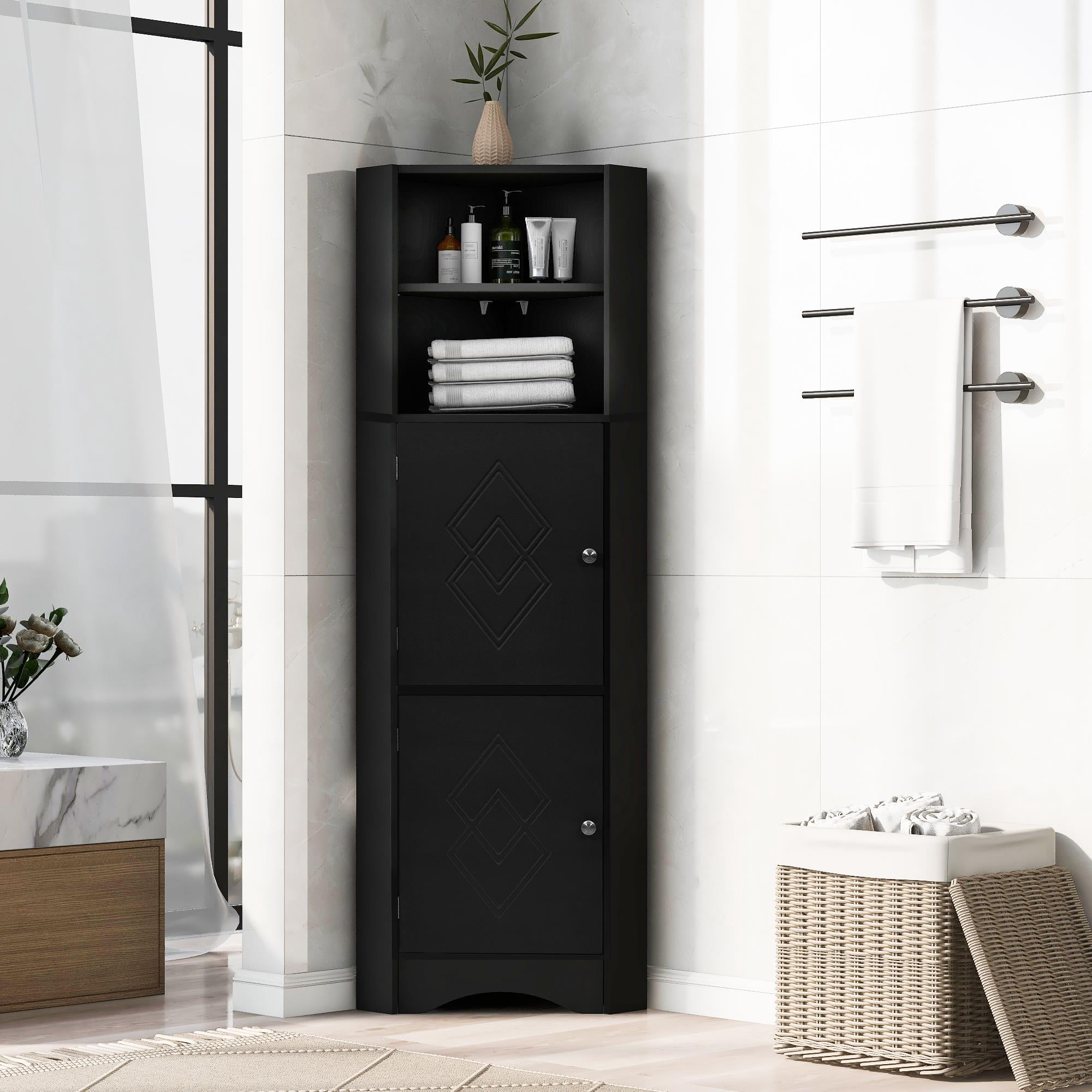 Ktaxon Tall Bathroom Corner Cabinet, Free standing Bathroom Storage ...