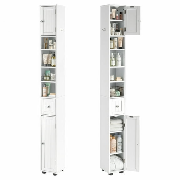 Ktaxon Tall Slim Bathroom Storage Cabinet Linen Tower w/Drawer Adjustable Shelves, White
