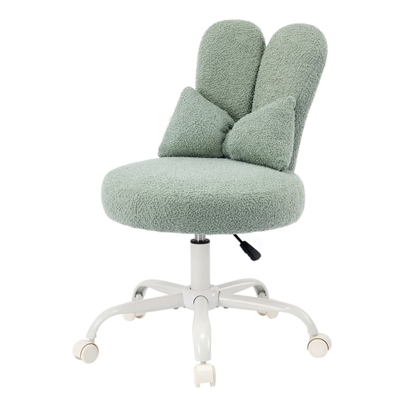 Ktaxon Teddy Fleece Office Chair, Rabbit Ear Vanity Chair with Adjustable Height, 360-Degree Swivel and Casters, Green