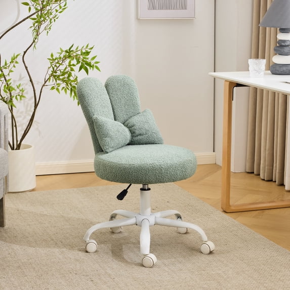 Ktaxon Teddy Fleece Office Chair, Rabbit Ear Backrest Vanity Chair, Adjustable Swivel Reading Chair for Home Office Green