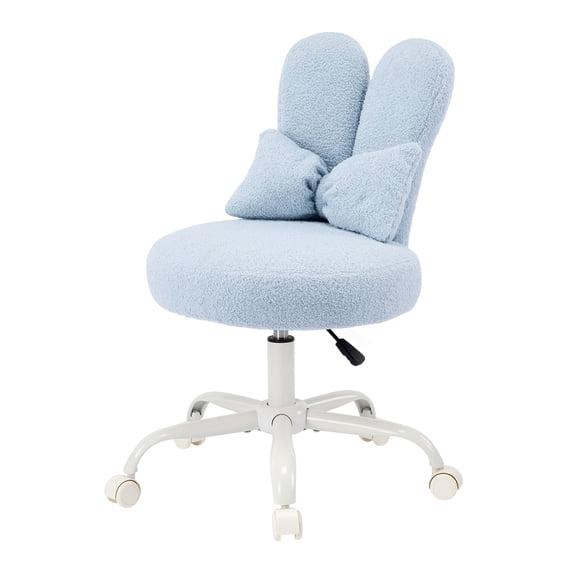 Ktaxon Teddy Fleece Office Chair, Rabbit Ear Vanity Chair with Adjustable Height, 360-Degree Swivel and Casters, Light Blue