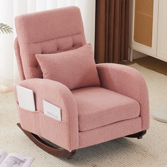 Ktaxon Teddy Velvet Rocking Chair – Plush Glider Accent Chair, Soft Upholstered Reading Reclinerfor Living Room, Nursery & Bedroom, Pink