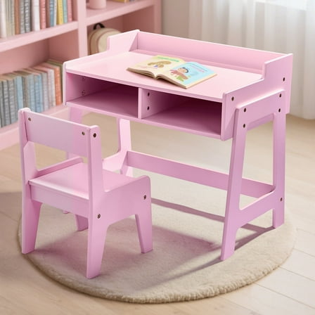 Ktaxon Toddler Table and Chair Set, Kids' Desk for Studying, Student Writing Table with 2 Draws for Ages 2-8, Pink
