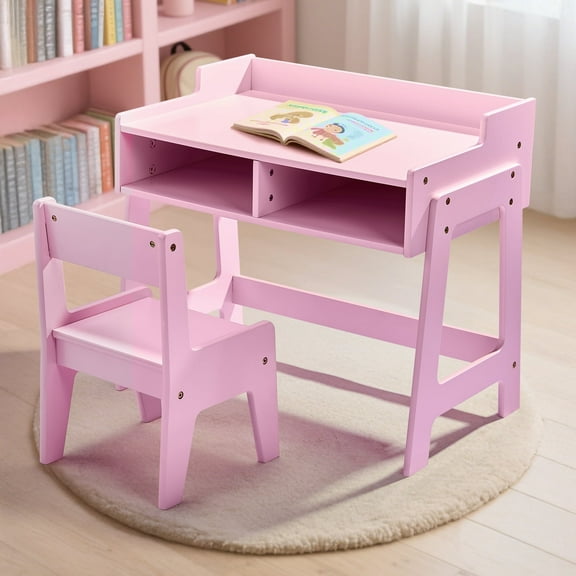 Ktaxon Toddler Table and Chair Set, Kids' Desk for Studying, Student Writing Table with 2 Draws for Ages 2-8, Pink