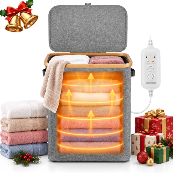 Ktaxon Towel Warmer & Laundry Hamper 2-in-1, Foldable Towel Warmer for Bathroom with Removable Heating Bag, 20/40/60Mins Timer, Auto Shut-Off, 35L Fits 2 to 3 Large Towels PJs Blankets