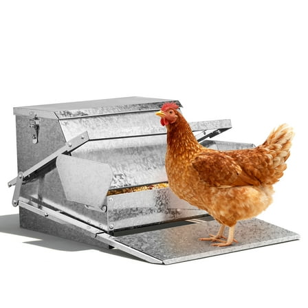 Ktaxon Treadle Poultry Feeder, Large Capacity Galvanized Metal Dispenser with Locking Lid, Weatherproof
