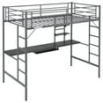 thumbnail image 1 of Ktaxon Twin Loft Bed with Desk, Metal Bunk Bed Frame with Shelf for Small Space, Gray, 1 of 12