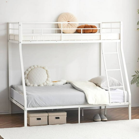 Ktaxon Twin Over Full Metal Bunk Bed with Stairs & Full-Length Guardrail, White