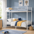 thumbnail image 1 of Ktaxon Twin Over Twin Metal Bunk Bed with Ladder, 13-Inch Guardrails, No Box Spring Needed, Space-Saving, White, 1 of 7
