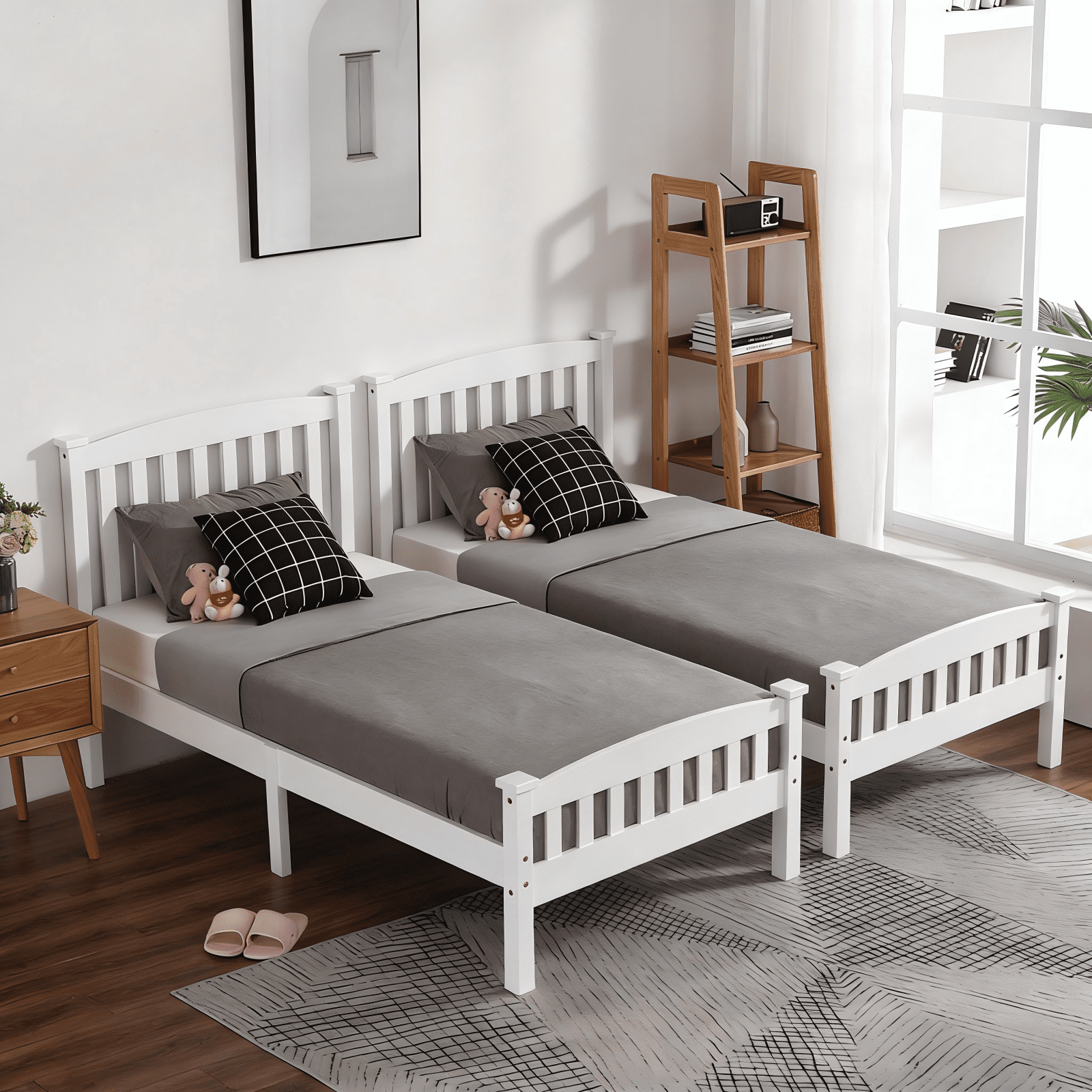 Ktaxon Twin Set of 2 Bed Frame,Solid Pine Wood Twin Platform Bed Frame ...