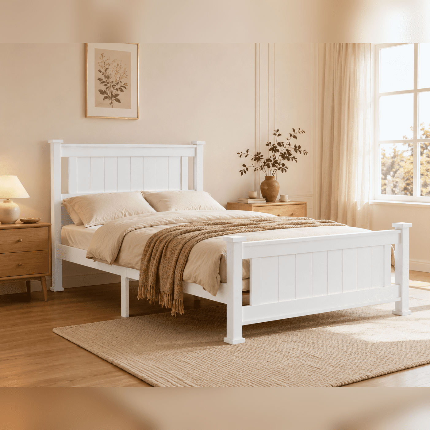 Ktaxon Twin Wood Platform Bed with Headboard, Teen Bed, White