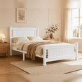 thumbnail image 1 of Ktaxon Twin Wood Platform Bed with Headboard, Teen Bed, White, 1 of 11