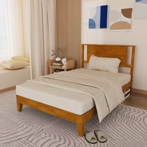 Ktaxon Twin Wooden Bed Frame, Platform Bed with Headboard & Slats Support, Brown