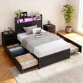 thumbnail image 1 of Ktaxon Twin XL Size Bed Frame with Charging Station & LED Storage Headboard, Metal Platform Bed Frame with 4 Underbed Drawers for bedroom, Black, 1 of 8