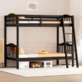 thumbnail image 1 of Ktaxon Twin over Twin Bunk Bed, Solid Wood Bed Frame with Guardrails, Space Saving Design for Bedroom, Black-Basic Version, 1 of 8