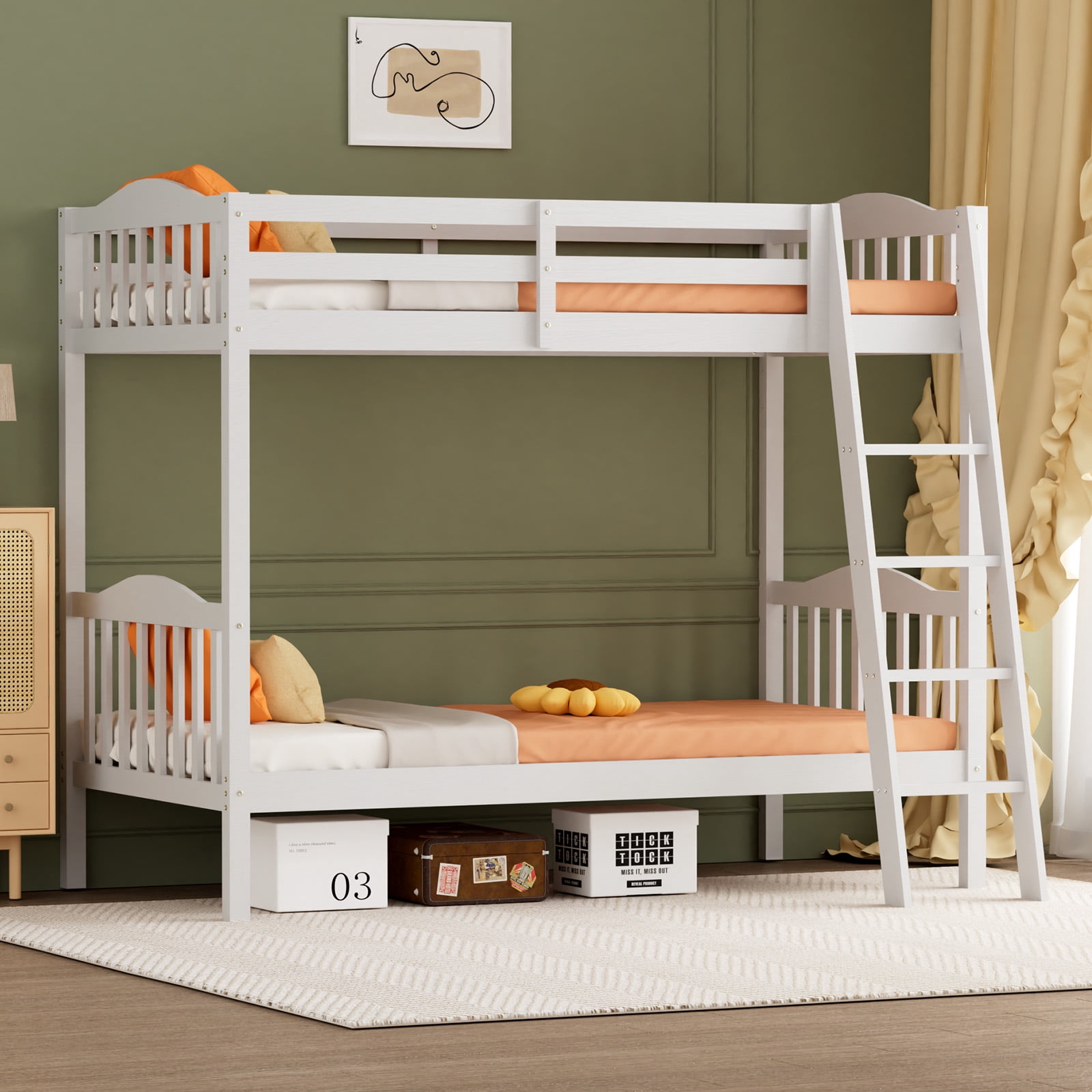 Ktaxon Twin over Twin Bunk Bed, Solid Wood Bed Frame with Guardrails ...