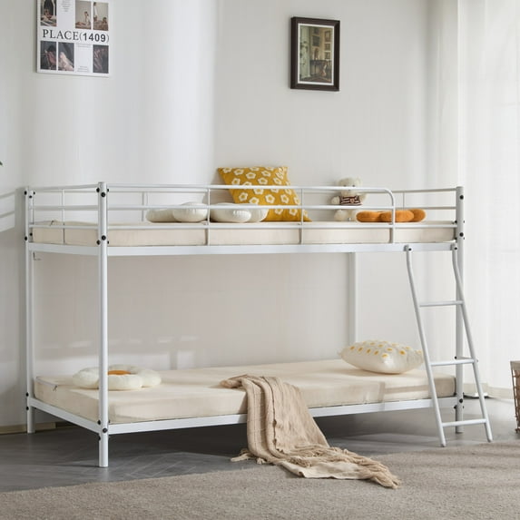 Ktaxon Twin over Twin Steel Bunk Beds Frame, with Ladder Bedroom Dorm Room for Kids Adult Junior Children,White