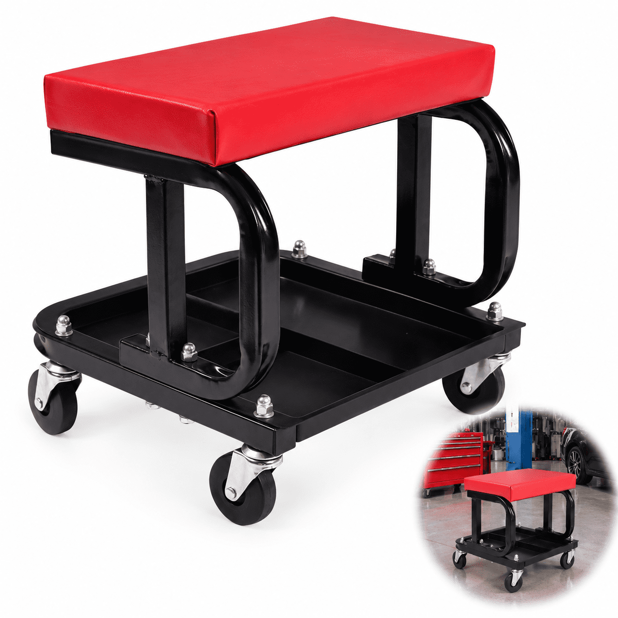 Car Maintenance Sign Ktaxon U-Shaped Rolling Creeper Seat, Mechanical Stool with Tool Tray ...