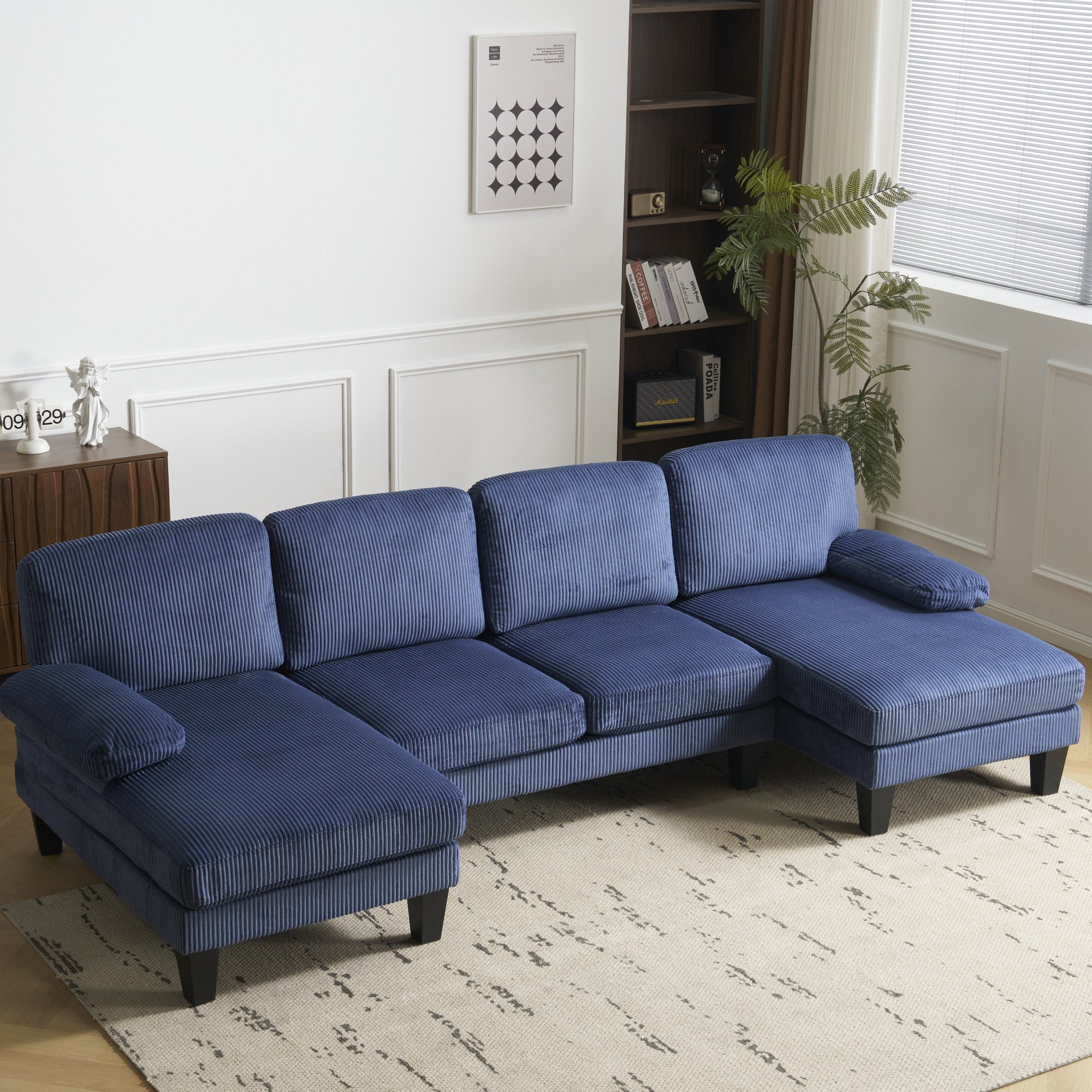 Ktaxon U-Shaped Sectional Sofa, 111 Inch Corduroy Couch, 4 Seat