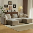 thumbnail image 1 of Ktaxon U-Shaped Sectional Sofa 112" W 3-Seater Corduroy Boneless Couch with Movable Ottoman Chaise for Living Room Khaki, 1 of 9