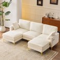 thumbnail image 1 of Ktaxon U-Shaped Sofa with 2 Removable Ottomans, Flannel Deep Seat Couch for 3, Convertible Sleeper, Beige, 1 of 11
