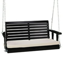Ktaxon Upgraded Heavy Duty 880 LBS 4ft Patio Wooden Porch Swing, Solid Fir Wood Swing Bench for Yard Balcony, Black with Cushion