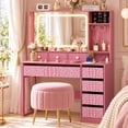 thumbnail image 1 of Ktaxon Makeup Vanity Desk with Lighted Mirror, Vanity Table with Charging Station for Bedroom, Fuchsia Pink, 1 of 7