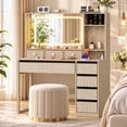 thumbnail image 1 of Ktaxon Makeup Vanity Desk with Lighted Mirror, Vanity Table with Charging Station for Bedroom, Greige, 1 of 8