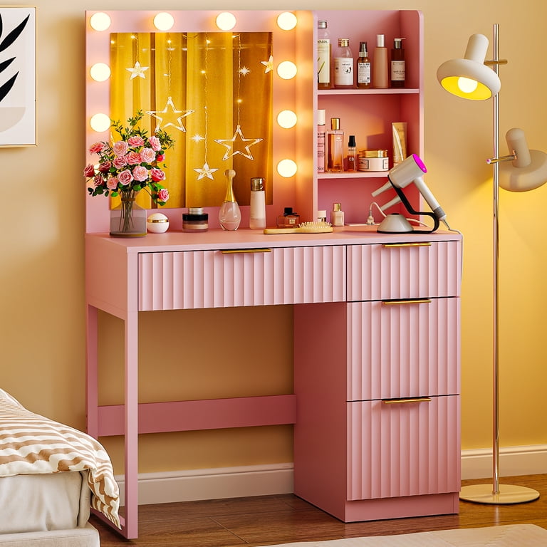 open lace back dress Vanity Desk With Mirror And Led Light Strip,Dressing Table With Large main image 0