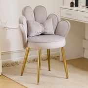 Ktaxon Vanity Makeup Chair Comfy Accent Chair Small Office Chair with Flower Back and Lumbar Pillow for Living Dining Room Bedroom Home Office Velvet Light Gray