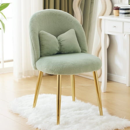 Ktaxon Vanity Makeup Chair Comfy Accent Chair Small Office Chair for Living Dining Room Bedroom Home Office Faux Rabbit Hair Green