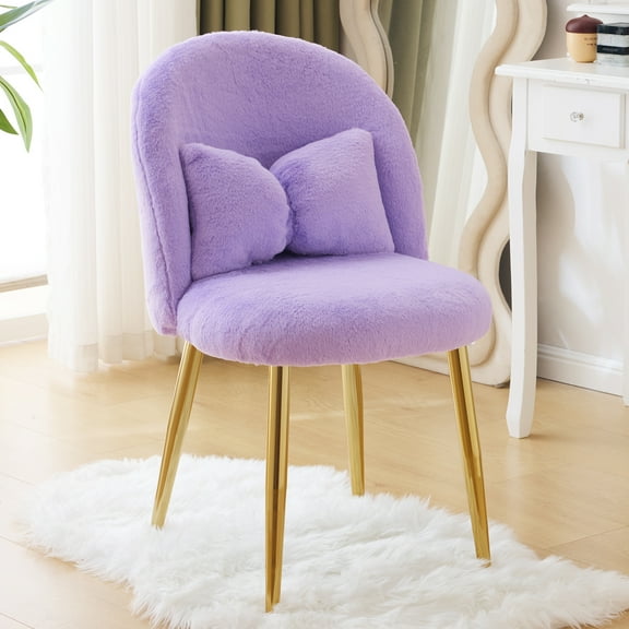 Ktaxon Vanity Makeup Chair Comfy Accent Chair Small Office Chair for Living Dining Room Bedroom Home Office Faux Rabbit Hair Purple