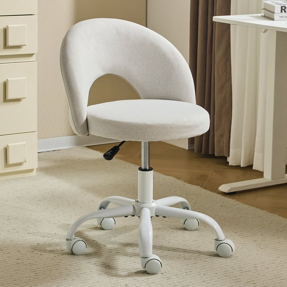 Ktaxon Vanity Makeup Chair Comfy Cute Accent Chair Small Swivel Task Office Chair with Wheels Linen Fabric Light Gray