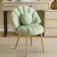 thumbnail image 1 of Ktaxon Vanity Makeup Chair with Teddy Velvet, Shell Design Accent Desk Chair with Lumbar Pillow and Gold Legs, Office Seating for Women Green, 1 of 8