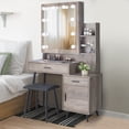 thumbnail image 1 of Ktaxon Vanity Set with 3 Color Lighted Mirror & Charging Station, Makeup Table with 3 Storage Shelves & Drawers, Dressing Table Makeup Desk with Stool,Retro Gray, 1 of 10