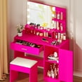 thumbnail image 1 of Ktaxon Vanity Set with 3 Color Lighted Mirror, Makeup Table with 3 Storage Shelves & Drawers, Dressing Table Makeup Desk with Stool,Hot Pink, 1 of 8
