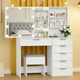 thumbnail image 1 of Ktaxon Vanity Set with 3 Color Lighted Mirror, Makeup Table with 6 Drawers, Dressing Table Makeup Desk with Stool,White, 1 of 9