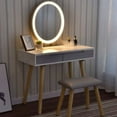 thumbnail image 1 of Ktaxon Vanity Set with Round Lighted Mirror, Makeup Dressing Table with LED Light & Cushioned Stool Set,Bedroom Vanities Set White, 1 of 4